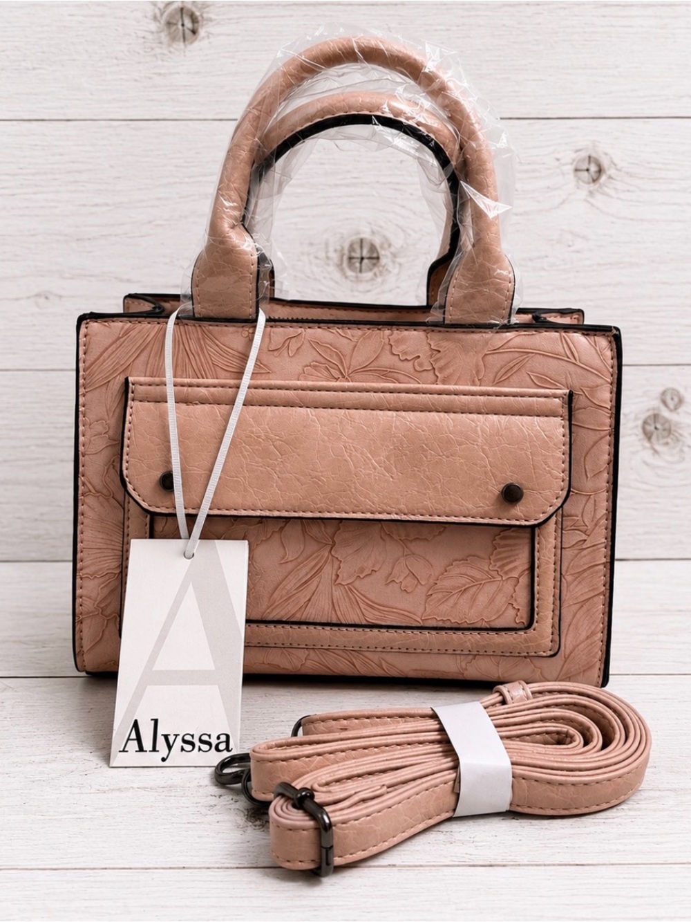 Lilianna Mini Floral Embossed Crossbody/Satchel Vegan Leather 9.25”x 6.5”x 3.75”